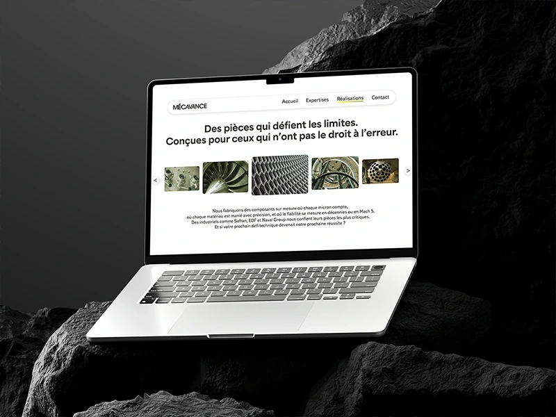 Site internet de l'entreprise Mécavane, pièces de précision, sur un écran d'ordinateur